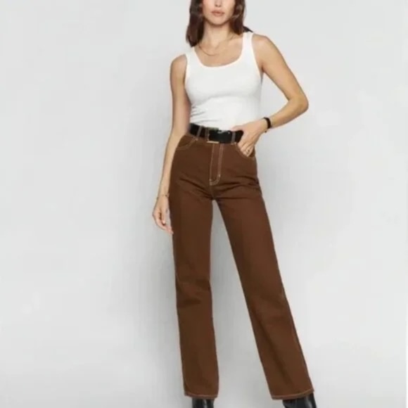Reformation Denim - Reformation High Rise Straight Cowboy Jeans Brown, Size 25